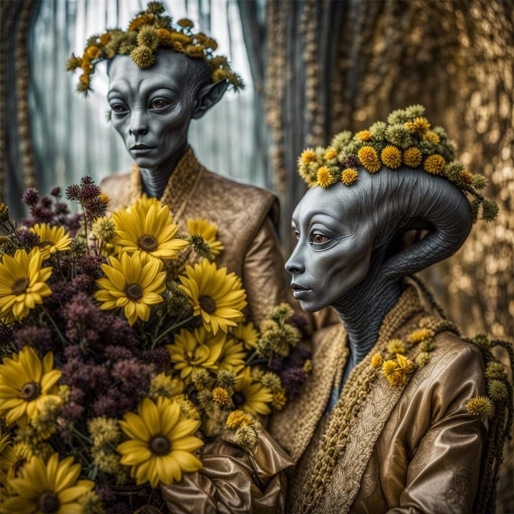 Surreal Alien Celebration in Gritty Restaurant