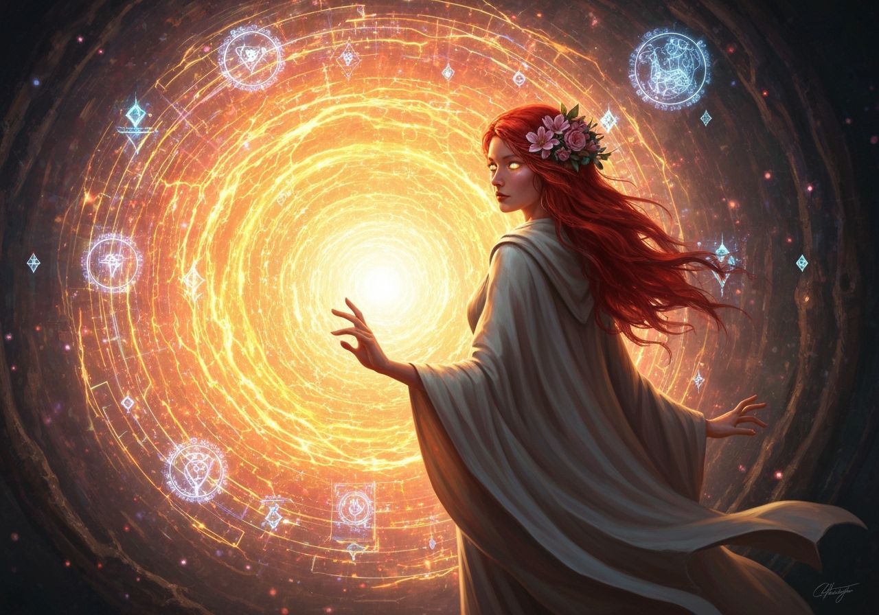 Woman Enters Swirling Portal in Oil Painting Style