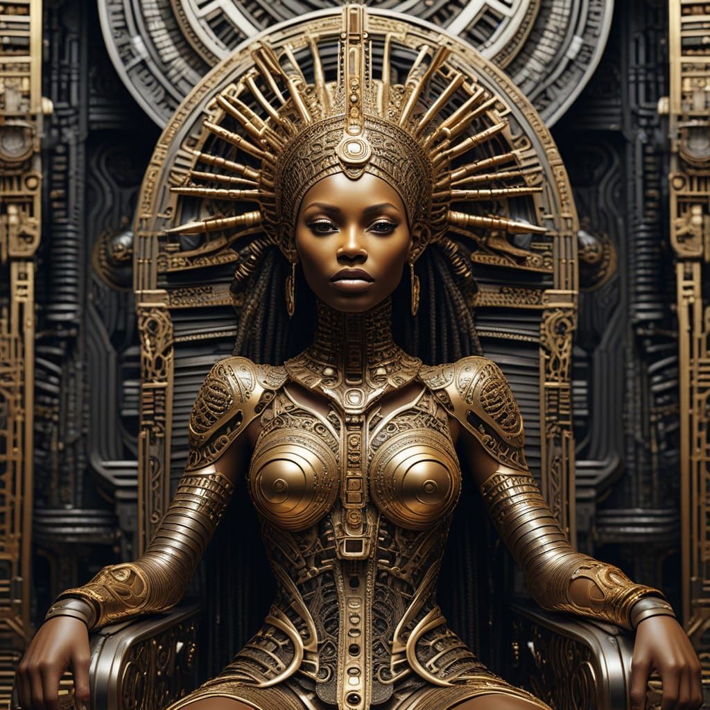 Nubian Queen in Biomechanical Art Style