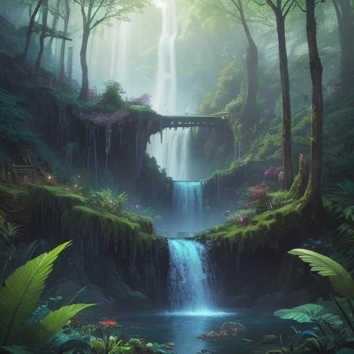 Magical Rainbow Waterfall Concept Art in Unreal Engine