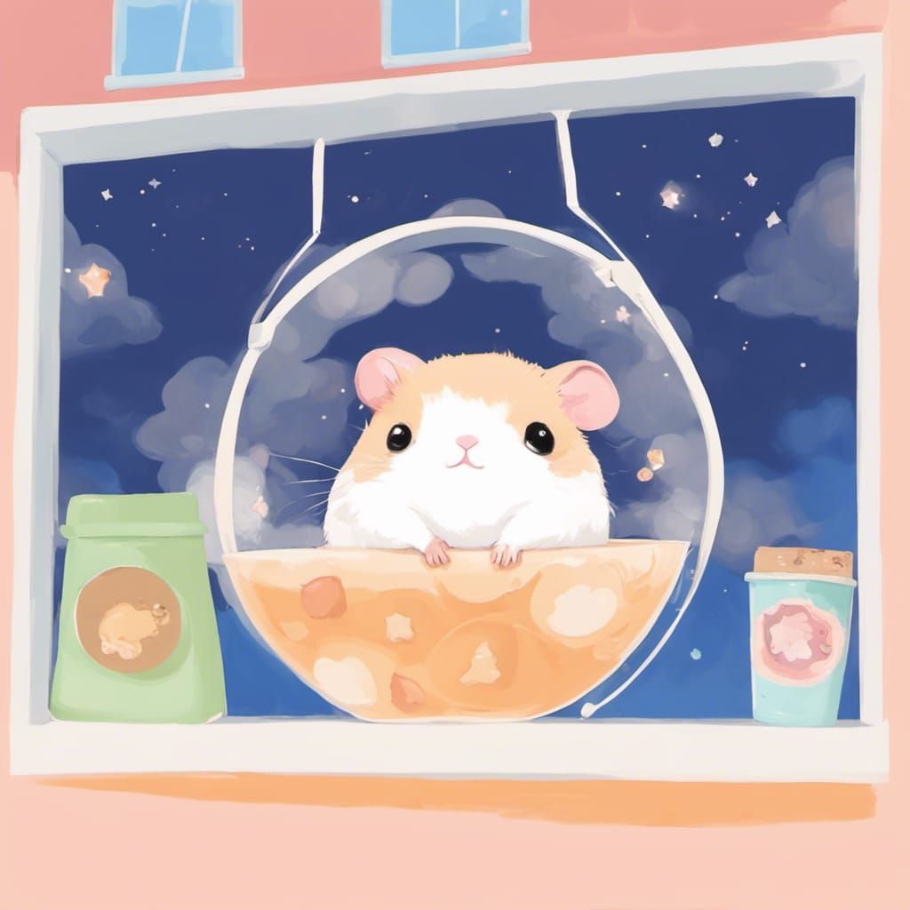 Hamster in Boba Cup: Anime Cafe Scene