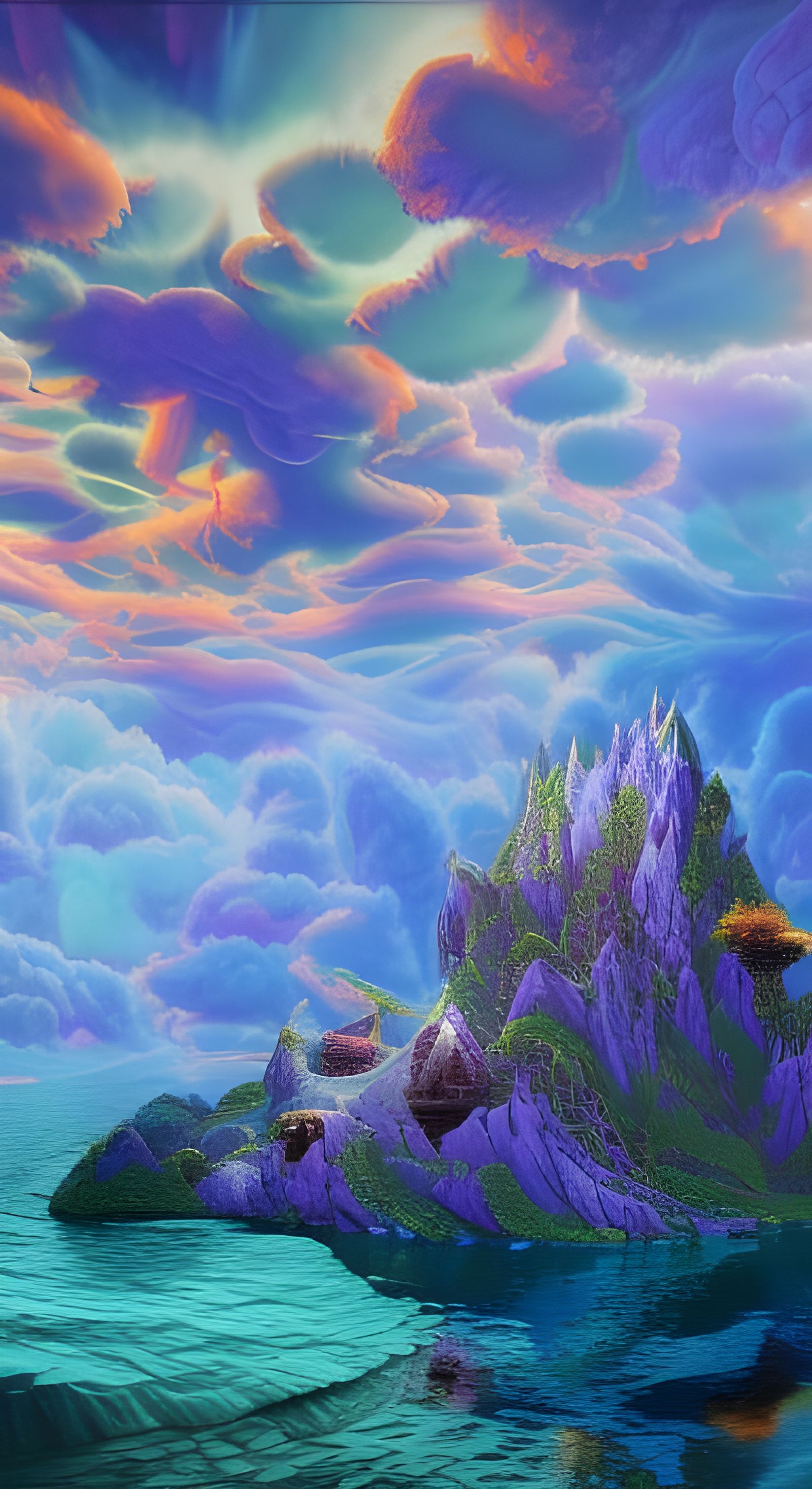 Fantasy Floating Island in Oil Painting Style