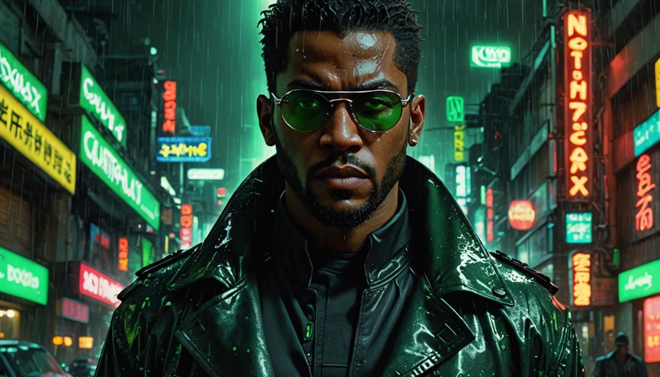 Blade Vampire Hunter in Cyberpunk Neon Dystopia