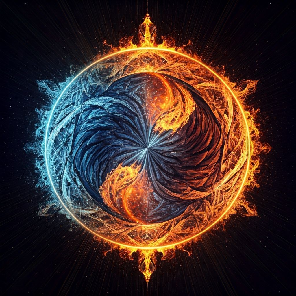 Mystical Fire and Ice Ying Yang in Holographic Style