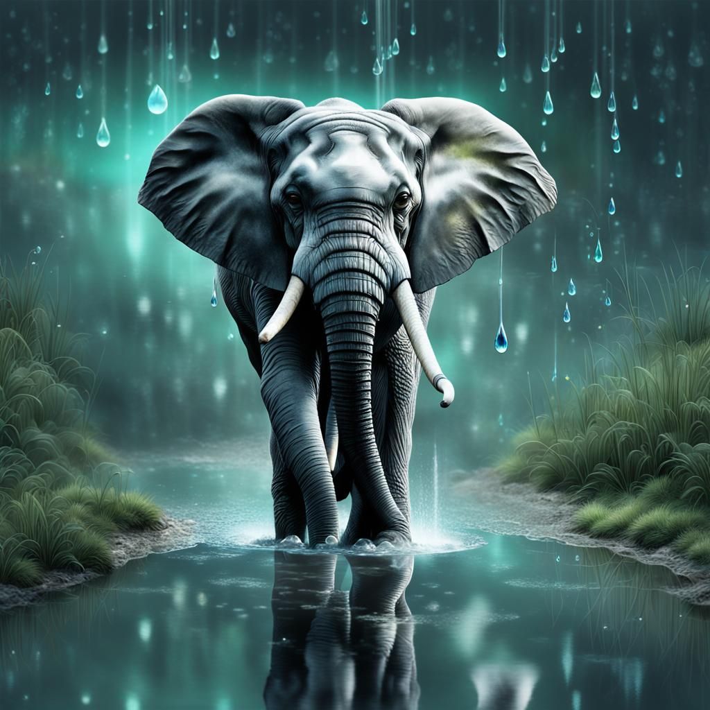 Crystal Art Elephant Walks Through Reflective Stream