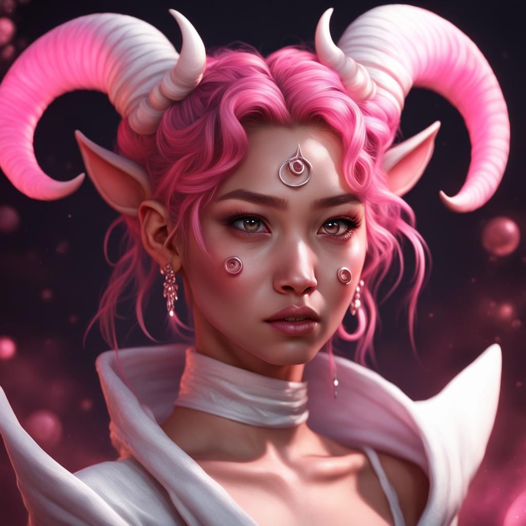 Cute Pink Tiefling Girl with Space Buns