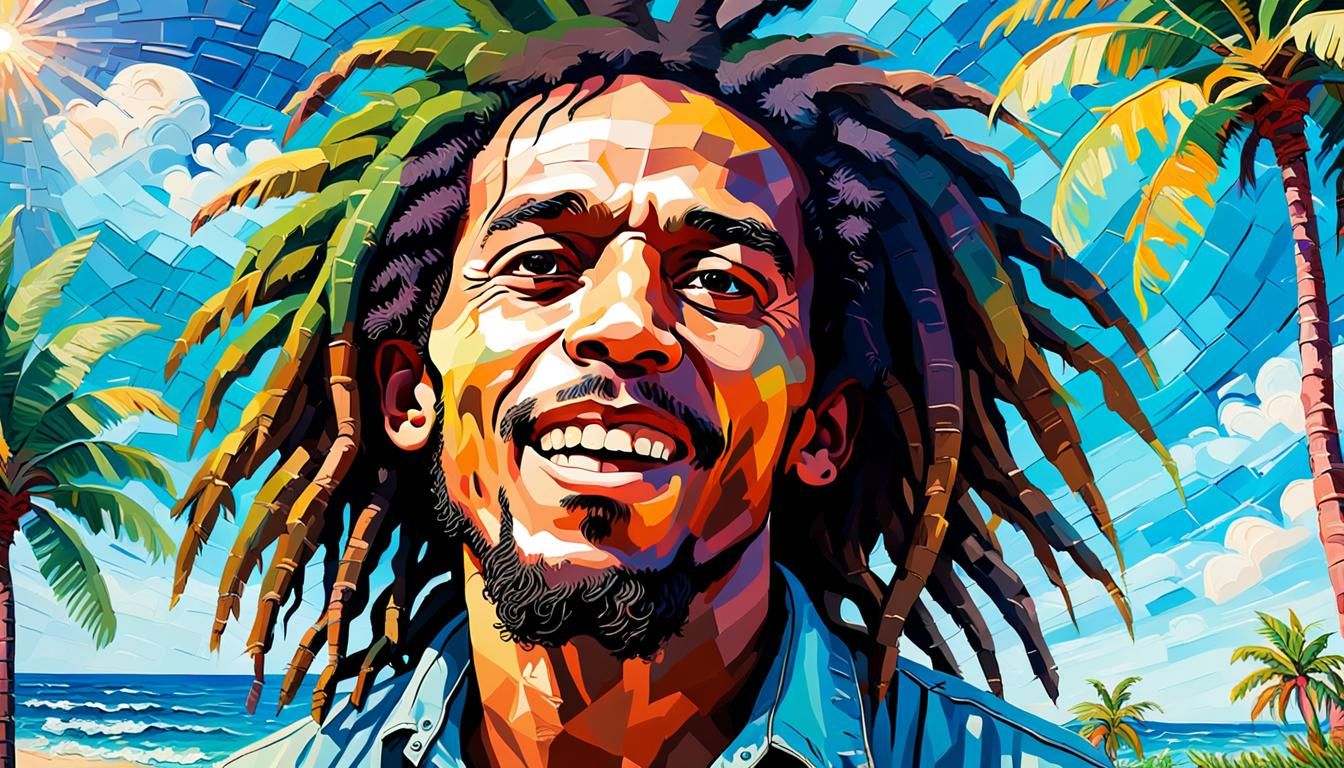 Bob Marley in Neo-Impressionist Candyland Oil Painting