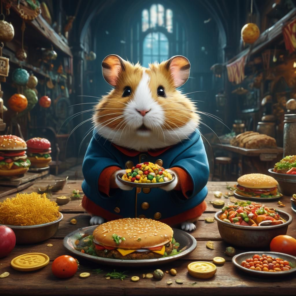 Surreal Hamster Cat Burger Matte Painting
