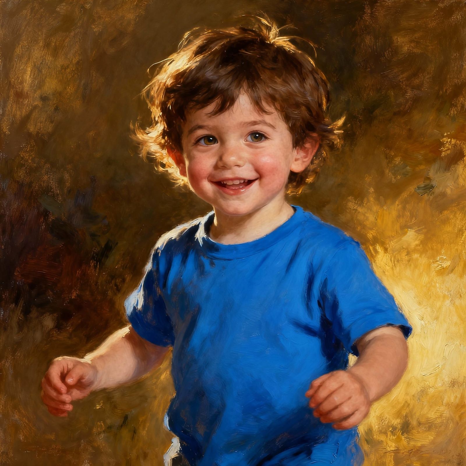 Adorable Boy's Mischievous Smile in Classic Oil Portrait Sty...