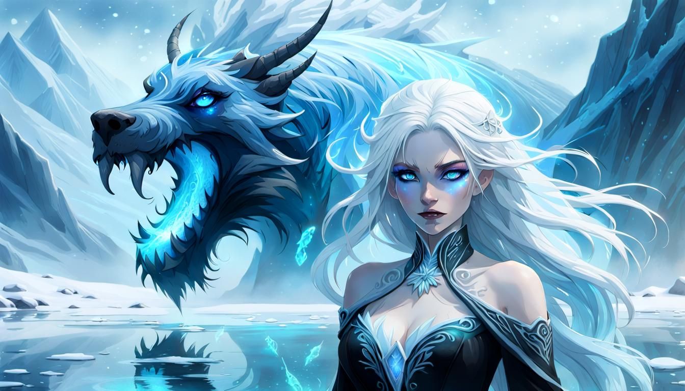 Icy Mage Girl Freezes Lake: Digital Concept Art