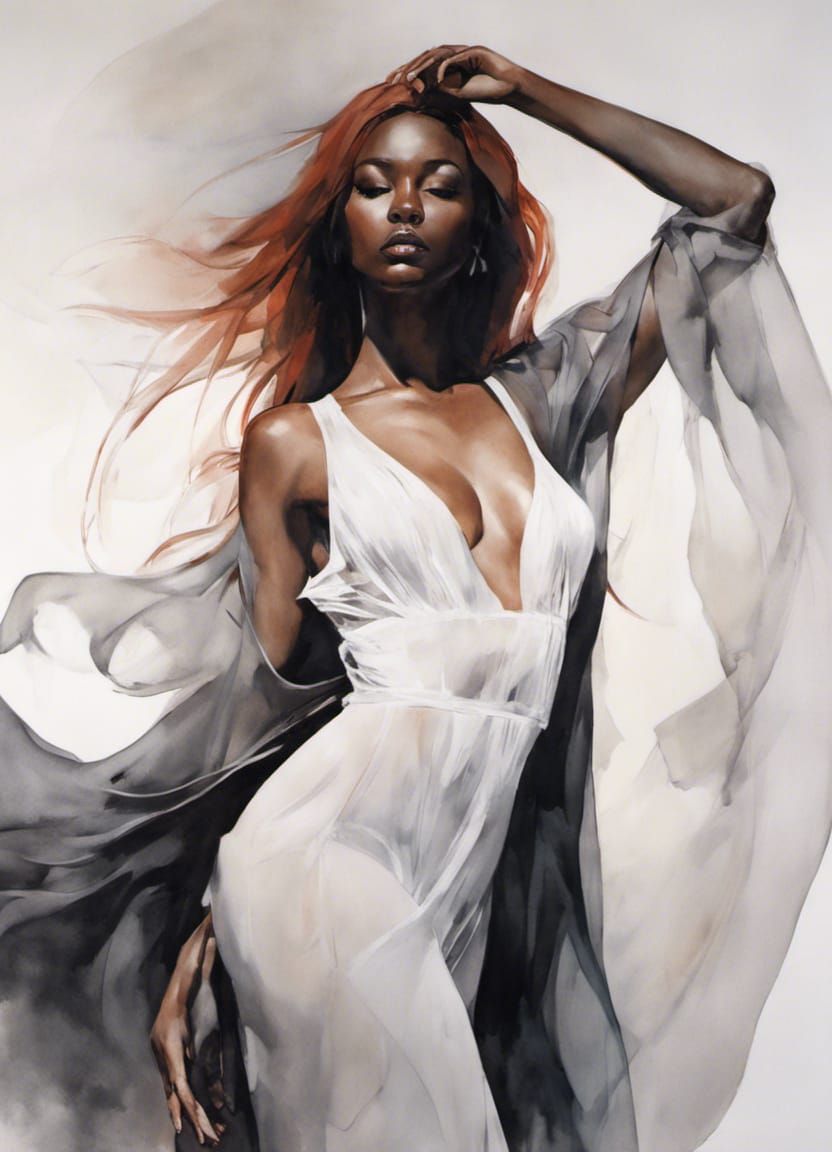 Volumetric Woman in Lingerie, Watercolor Style