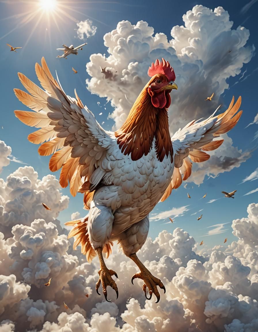 Chicken Takes Flight: Hyper-Realistic Concept Art