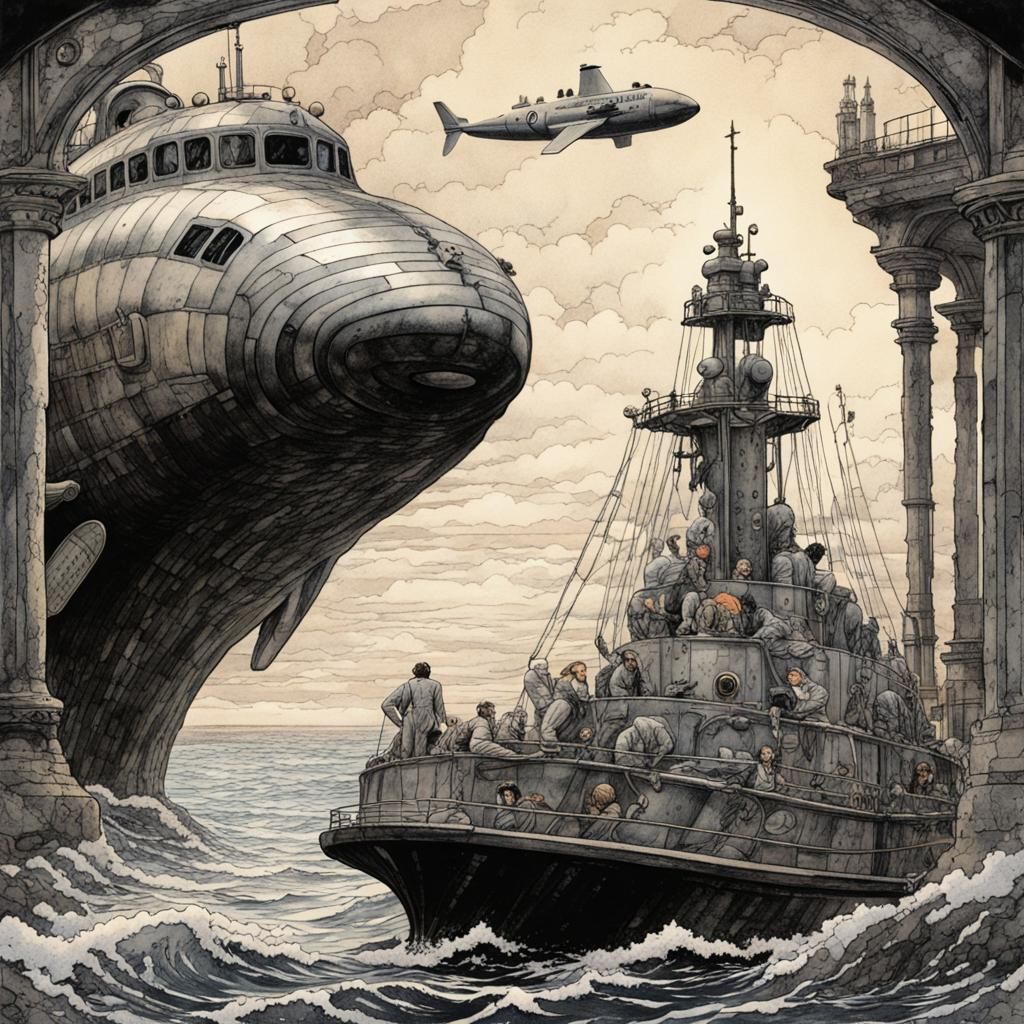 Atlantis Ulysses vs Leviathan in Comic Book Style