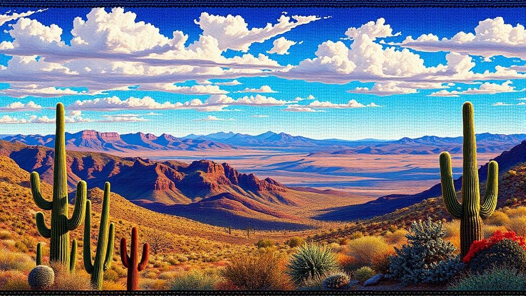 Vibrant Western Landscape in Intricate Bead Art Style