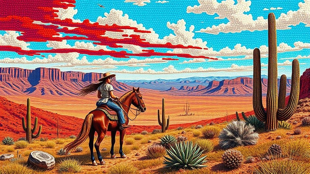 Western Landscape with Horse in Bead Art Style
