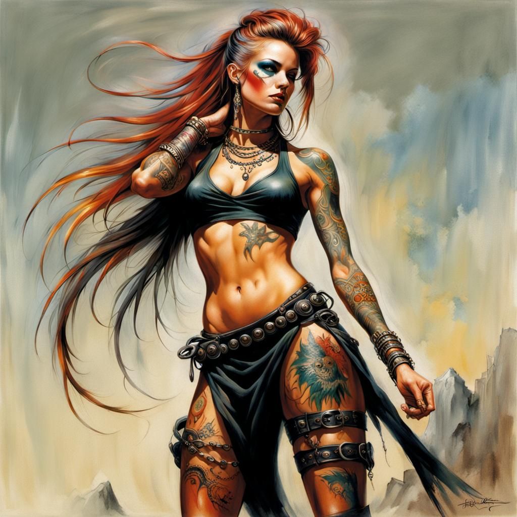 Tattooed Punk Girl in a Fantasy Art Style
