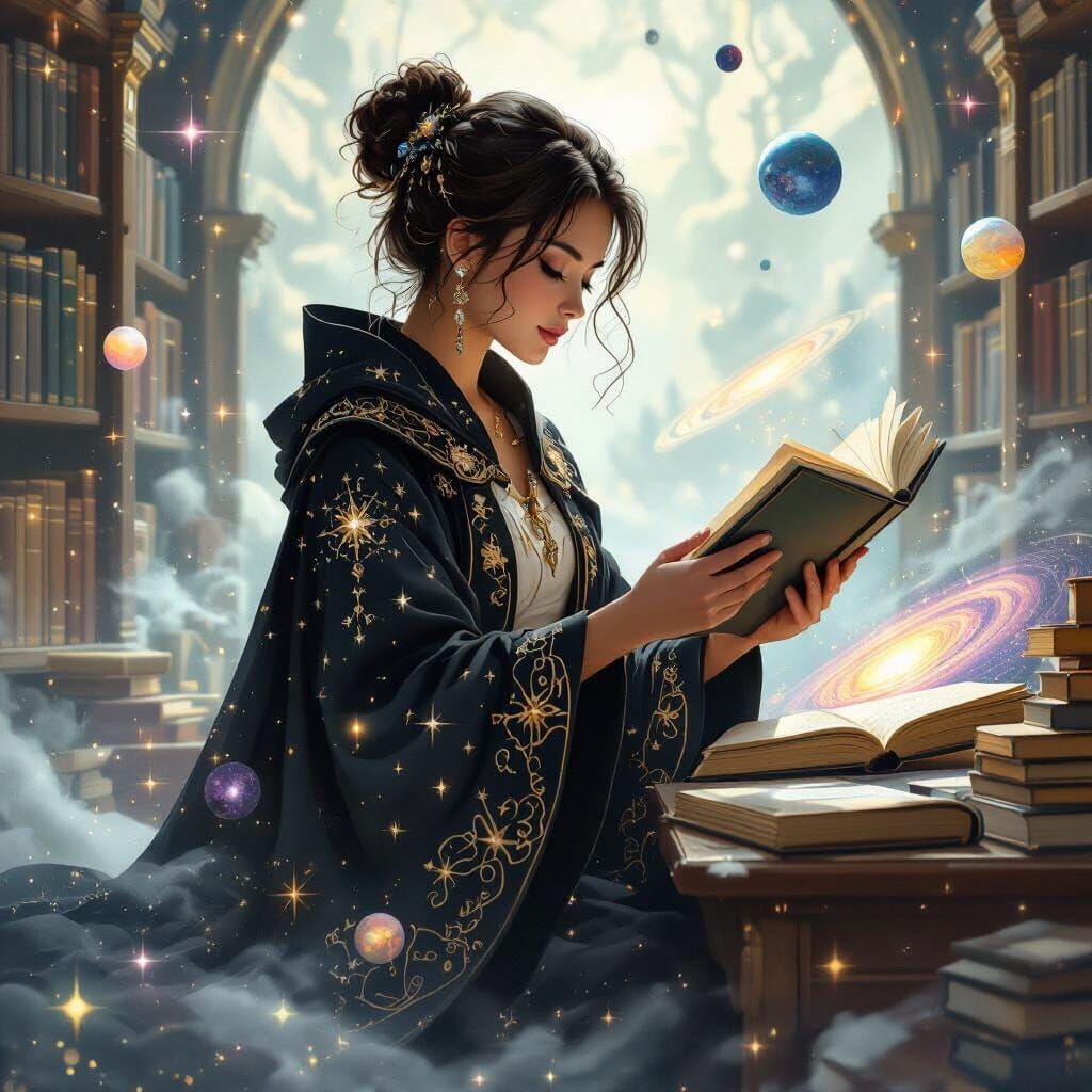 Celestial Librarian Organizing Universal Harmony, Digital Ar...