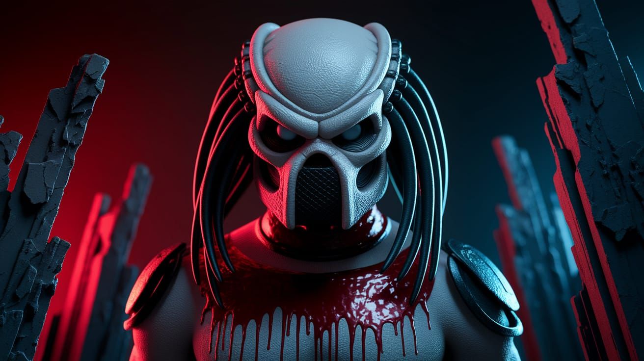 Surreal Nightmarish Portrait of Freddy Predator Hybrid in Cr...