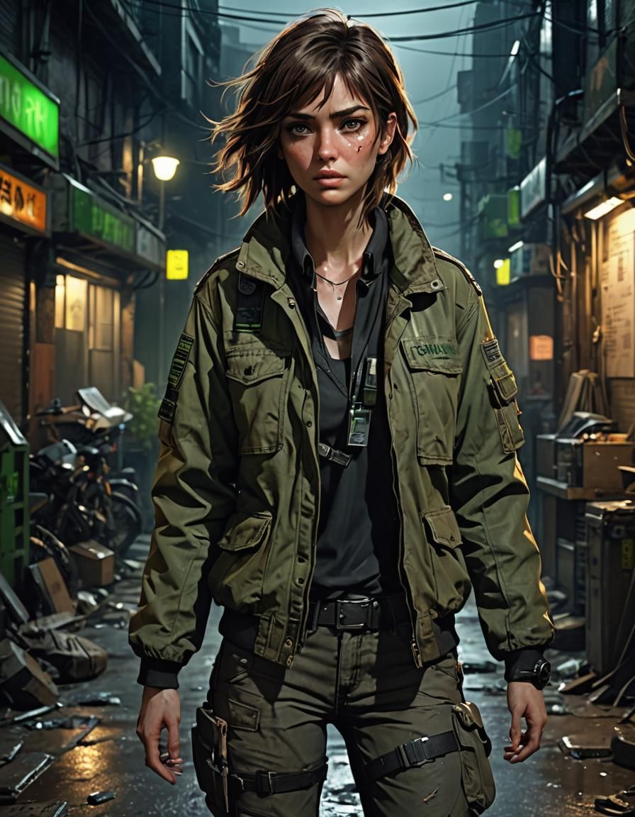 Scarred Woman in Realistic Anime Style