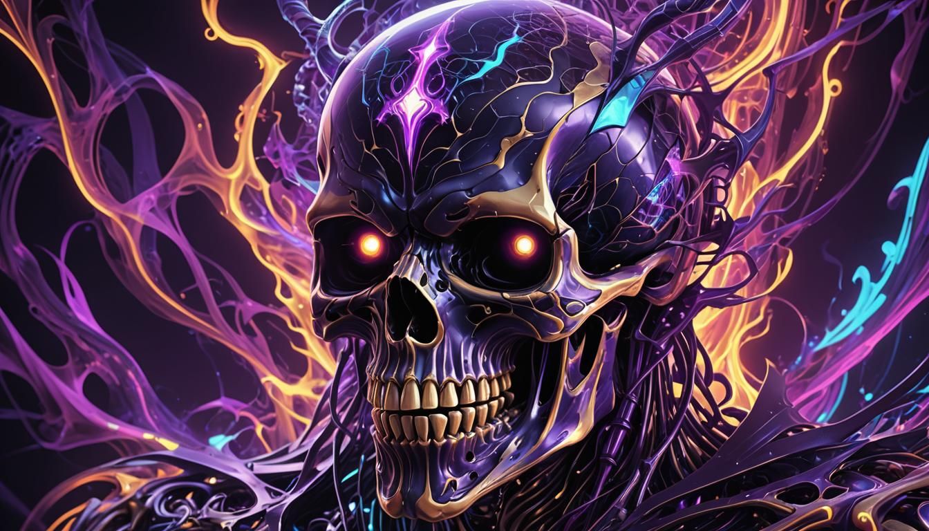 Demonic Skull with Purple Aura in Digital Art