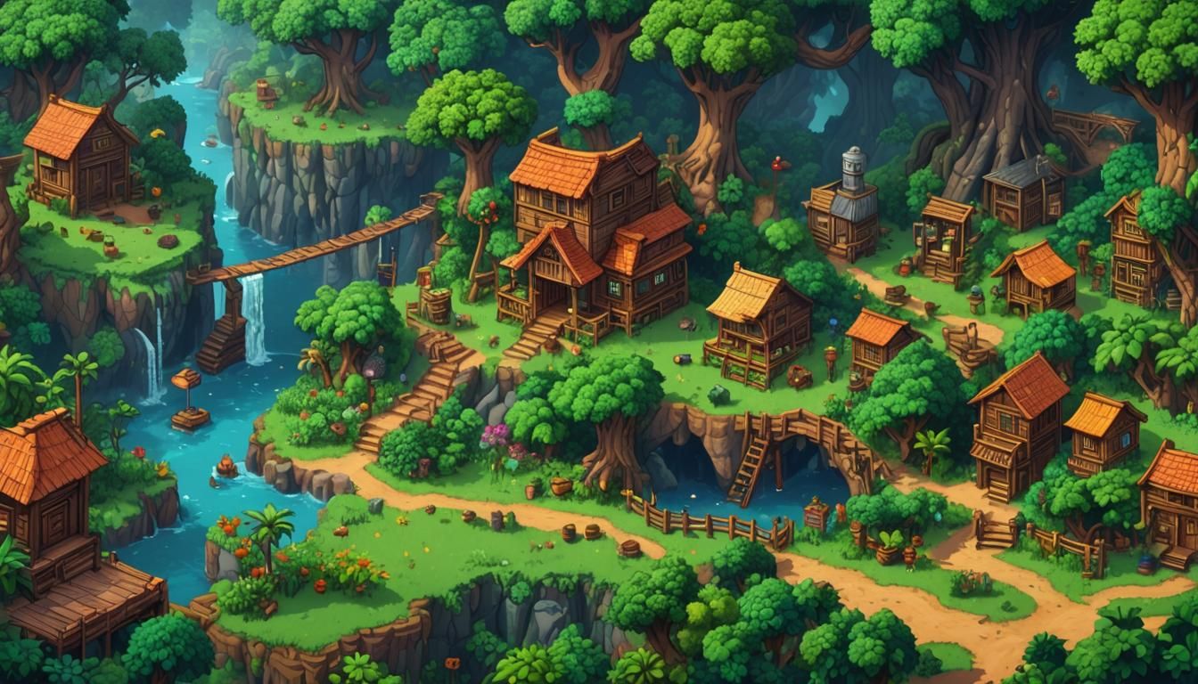 Jungle Background in 32-bit Pixel Art Style