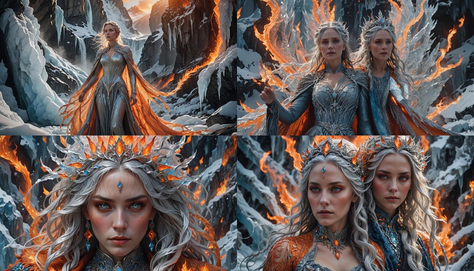 Majestic Woman in Gown of Fire and Ice