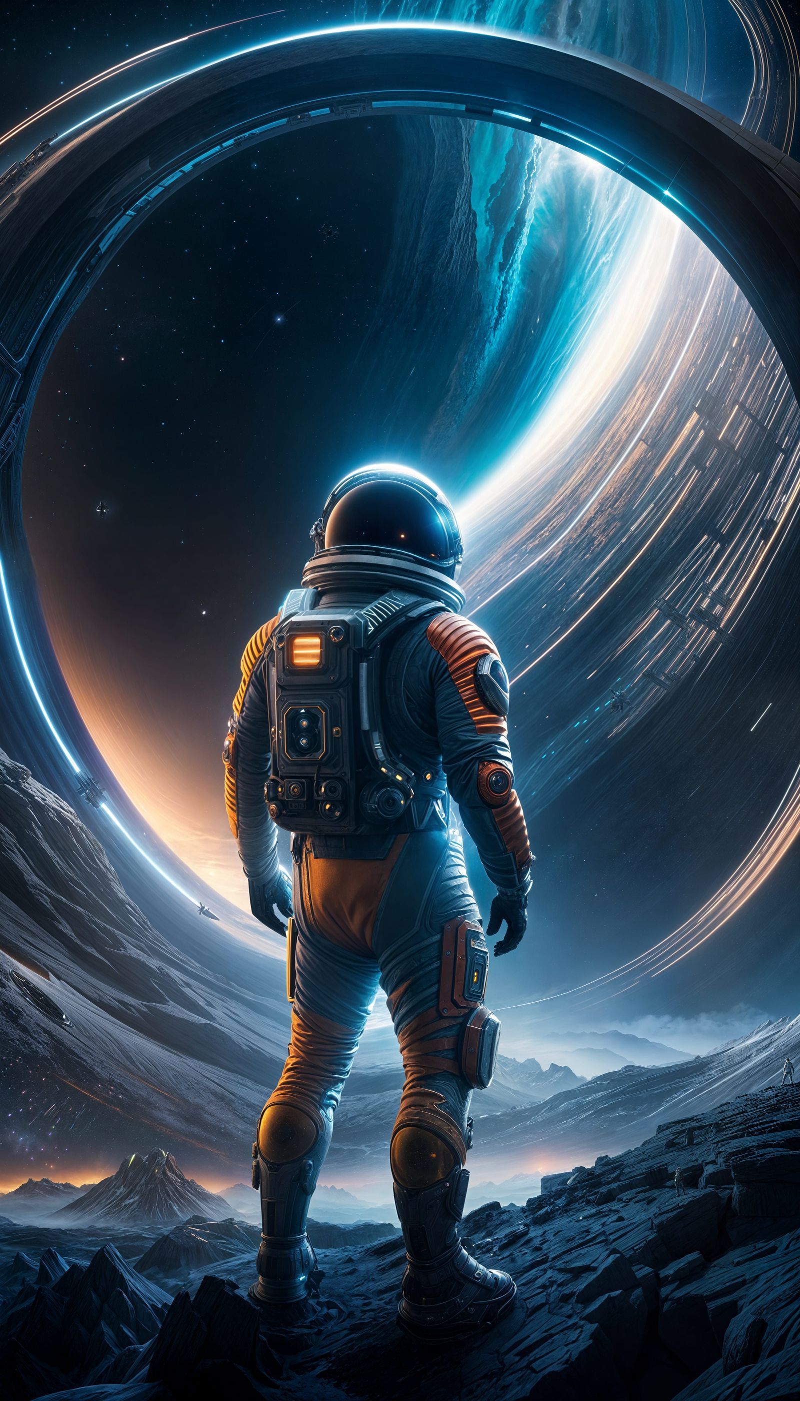 Futuristic Spaceman at Vortex Portal: Digital Matte Painting