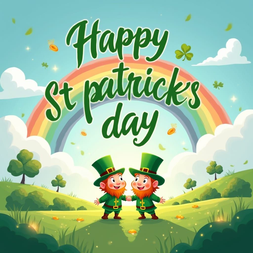 Whimsical St. Patrick's Day Celebration in Vibrant Cartoon S...