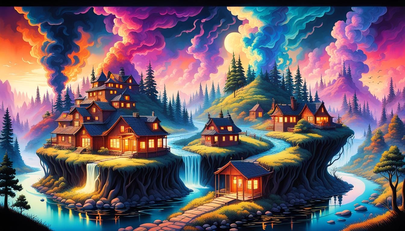 Fantasy Landscape with Colorful Smoke Art