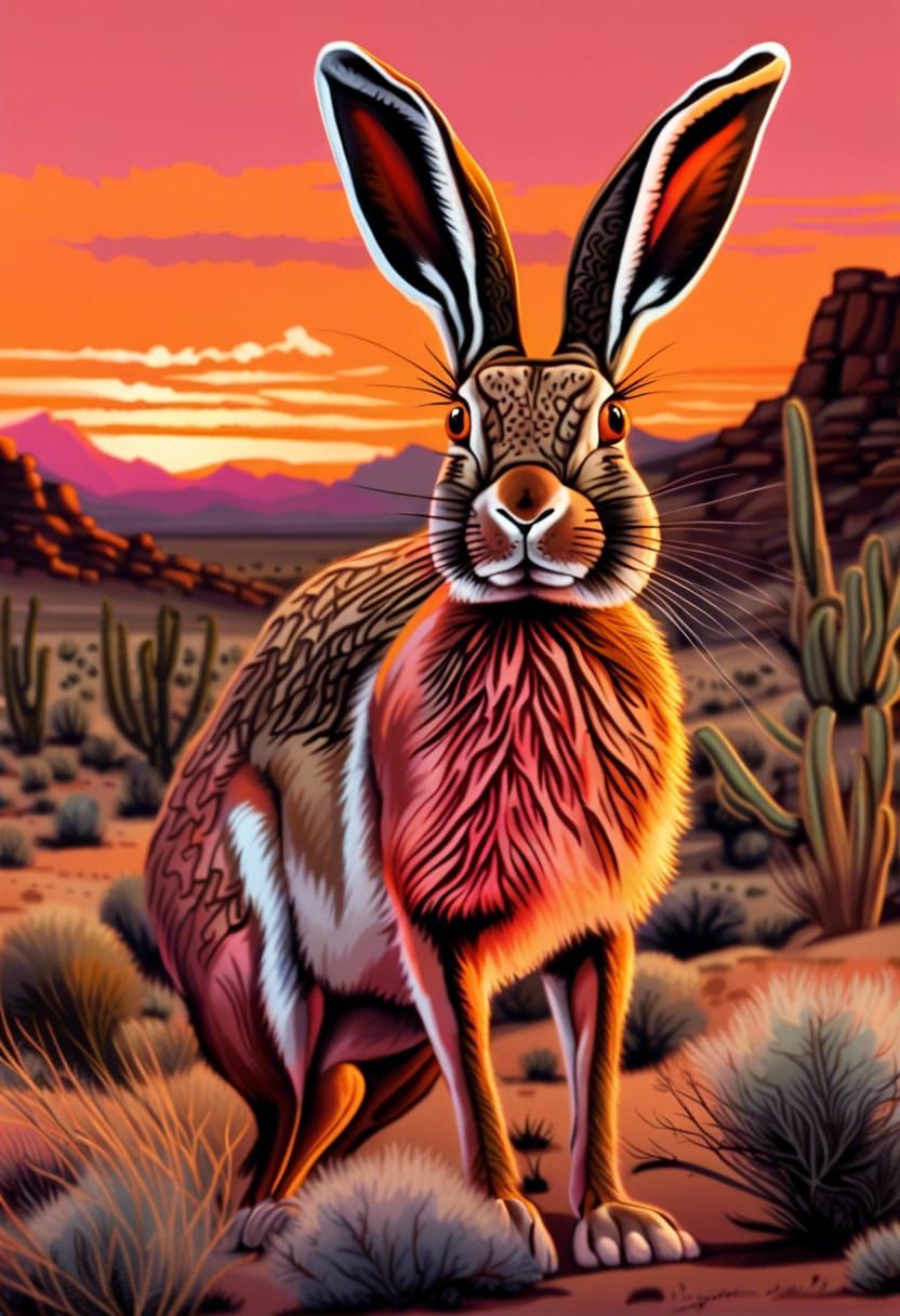 Jackrabbit Silhouette in Desert Sunset