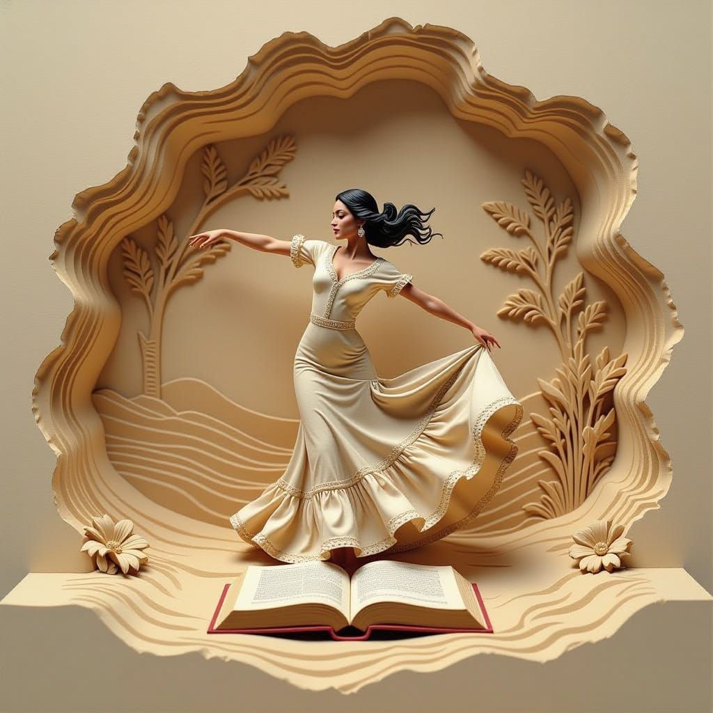 Surreal Sandgraphy Diorama Scene with Flamenco Dancer