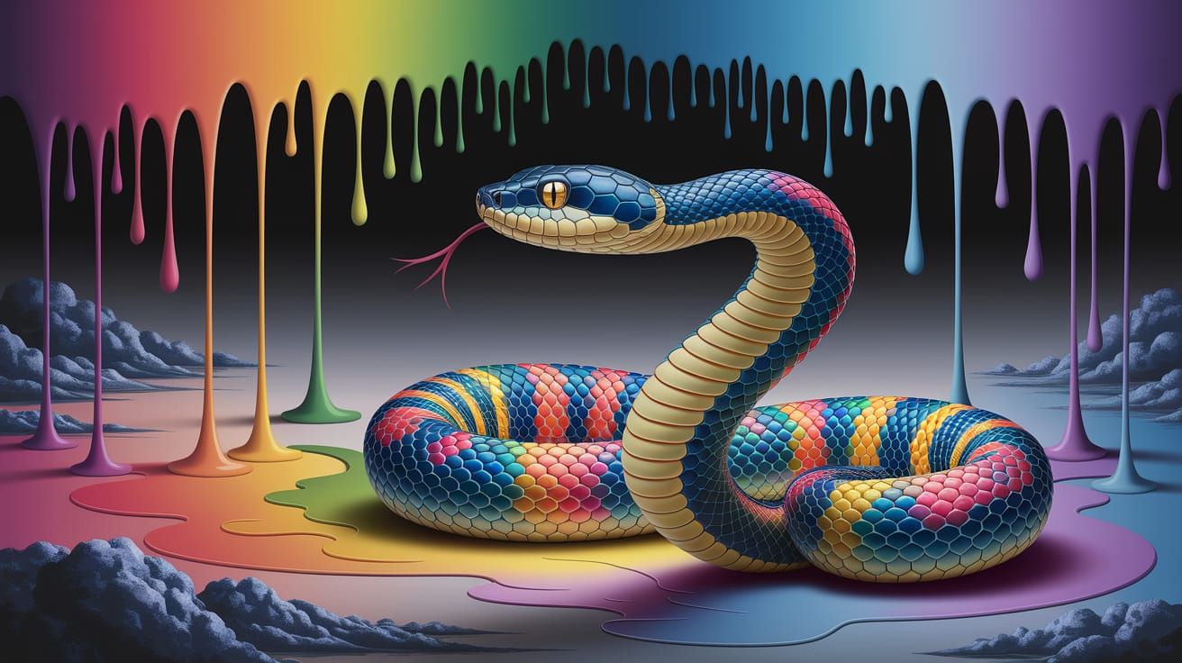 Surreal Snake Amidst Melting Dali-Inspired Background