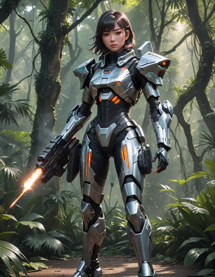 Futuristic Warrior Girl Shooting Energy Beam in 3D Anime Art