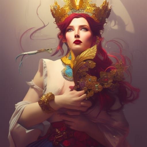 Queen of Hearts Portrait in Art Nouveau Style