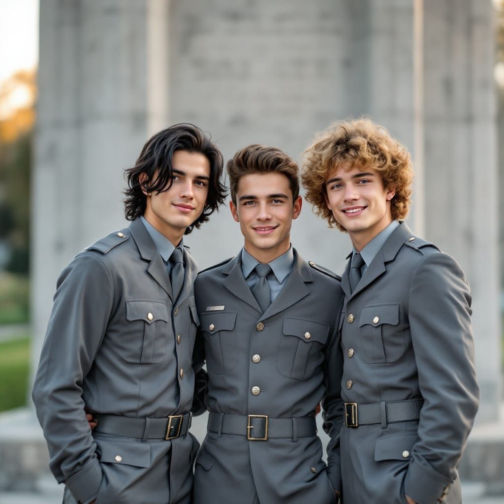 Byron, Mercer and Derek pose at the war memorial for the hundreds that fell during the War of the Dark Valley.