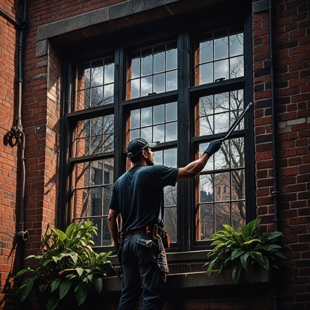 Hyperrealistic Window Cleaning Scene in Cinematic HDR