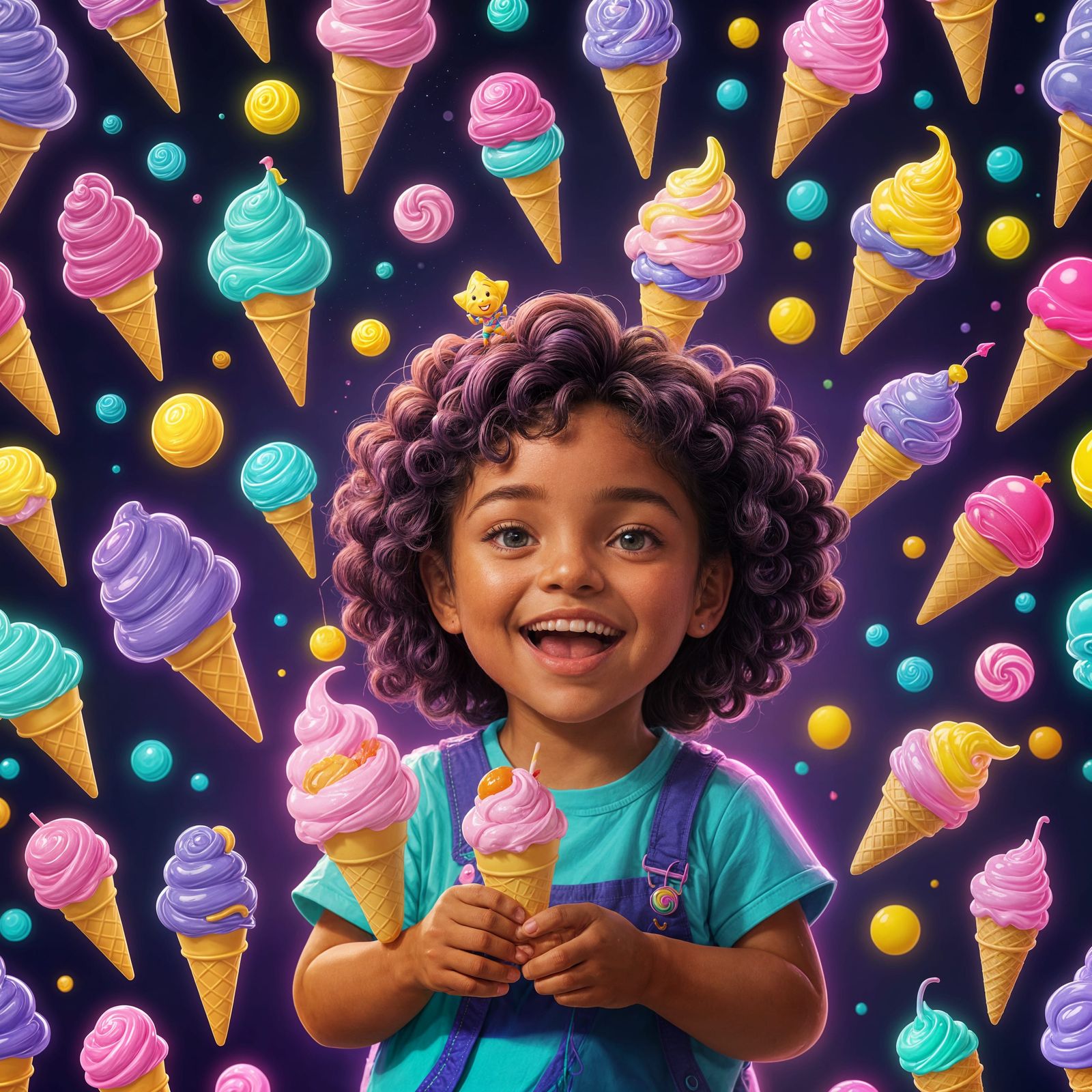 Child in Neon Candyland: Digital Illustration