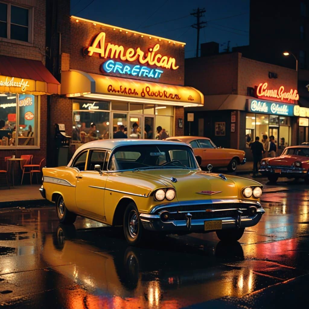 American Graffiti Style Diner Scene with Chevrolet