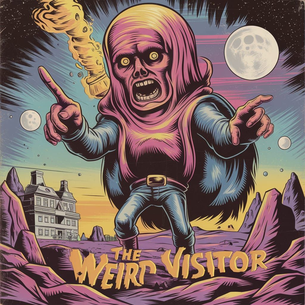 Retroweird scifi 1950s movie poster title "The Weird Visitor...