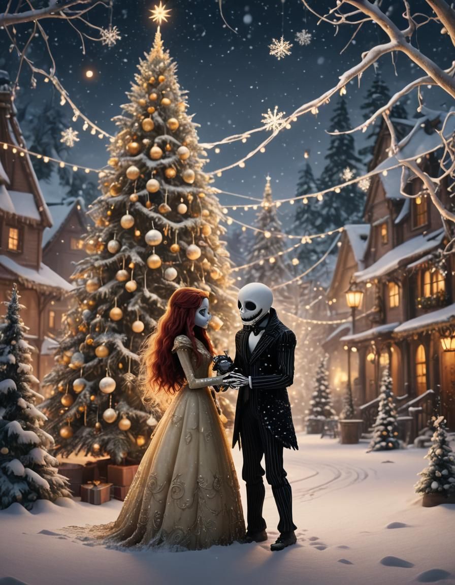 Jack and Sally Embrace in Winter Wonderland
