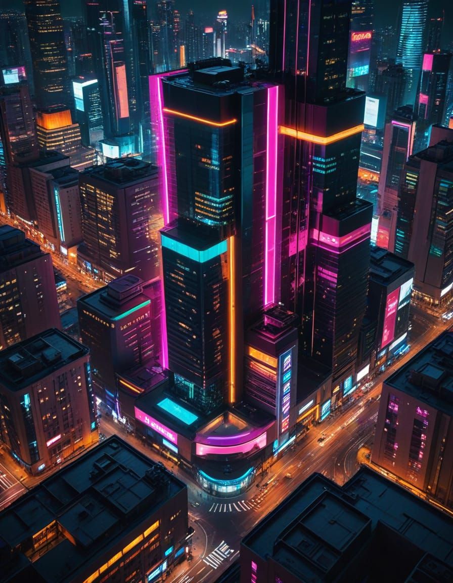 Dazzling Cyberpunk Cityscape at Night