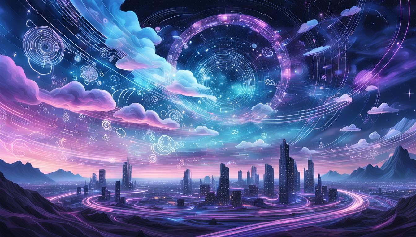 Dreamscape Futurism: Data Streams in Starry Sky