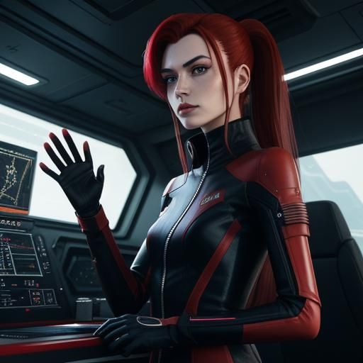 Young girl, tall, slim, sharp fine lines of the face, looks ...