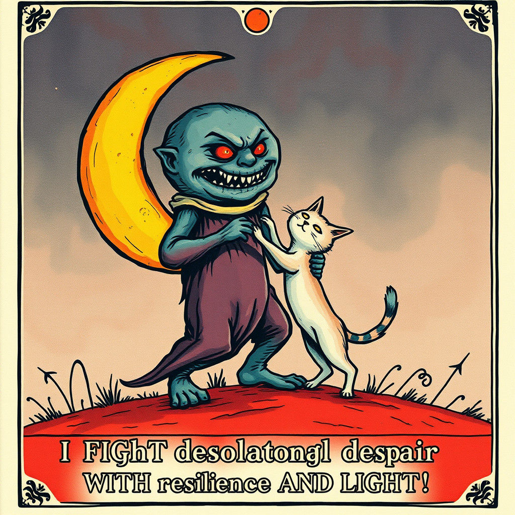 Vintage Cartoon Monster Moon Dance Risograph Print