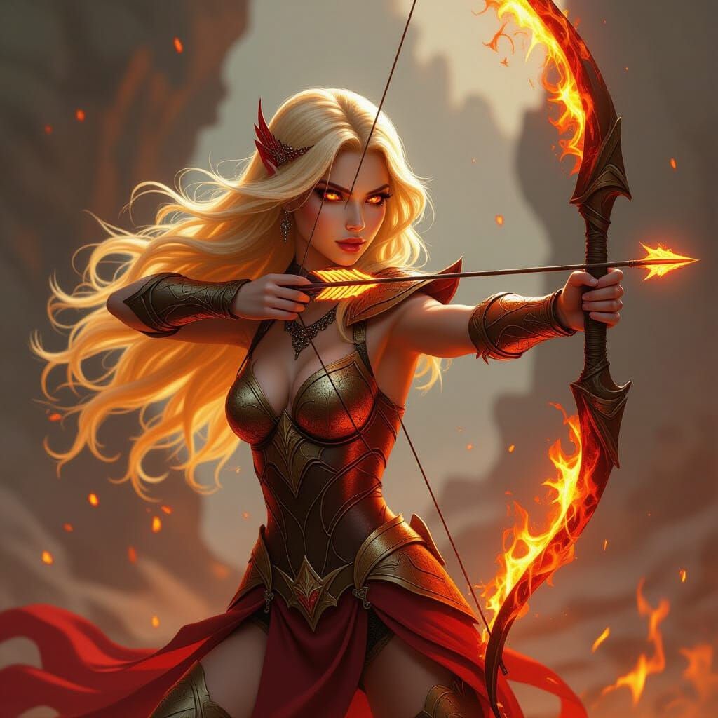 Ariel, Elemental Archer of Fire in Dynamic Motion