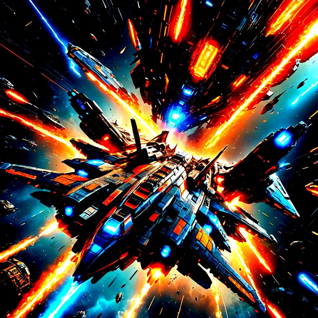 Spaceships Locked in Sci-Fi Combat