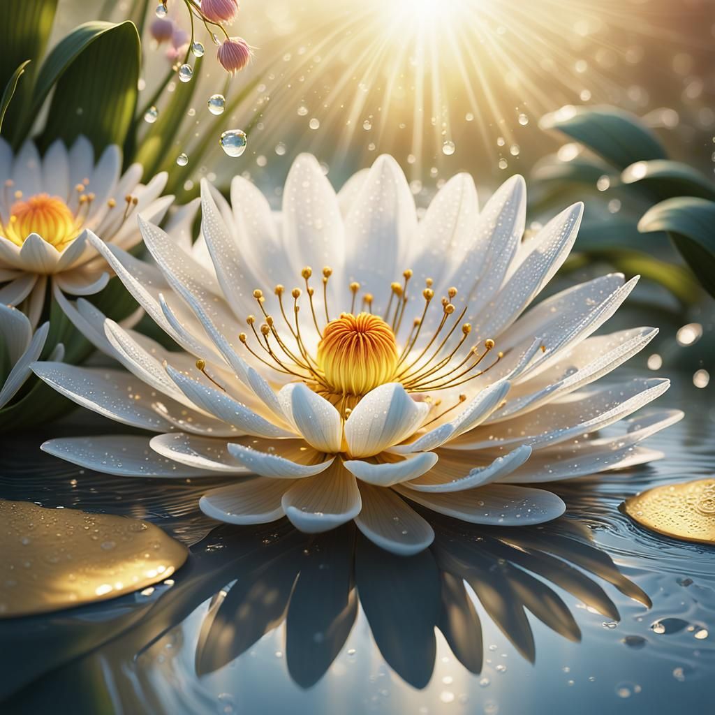 Majestic Flower Blooms in Oasis Spring: Digital Art