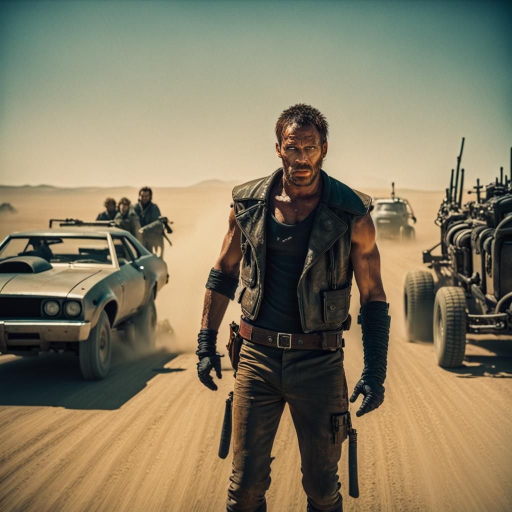 Dramatic Cinematic Still in Mad Max Style