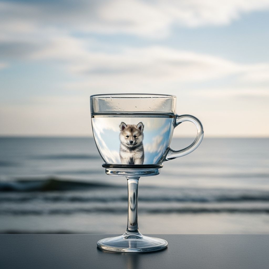 Glass Cup Double Exposure with Puppy Reflection