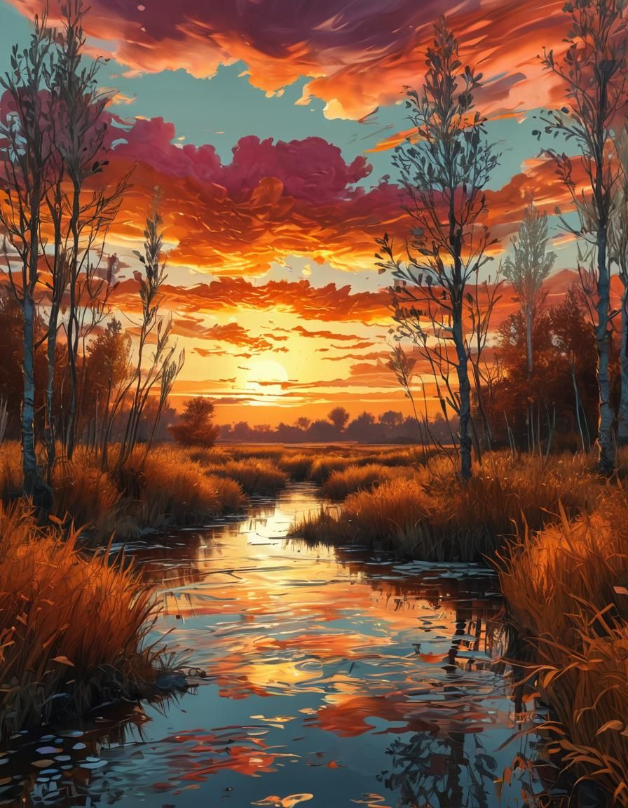 Vaporwave Sunset in Van Gogh Style